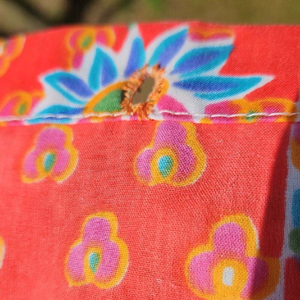 Vintage Cotton Indian Block Design  Orange  Blue Floral Shower 72" X 72" Curtain - Picture 12 of 17